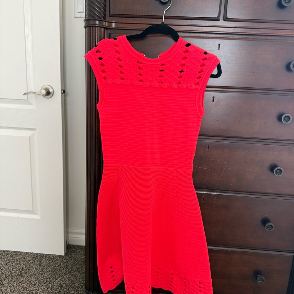 Knit Sleeveless Ted Baker Fit-and-Flare Dress in Bright coral
